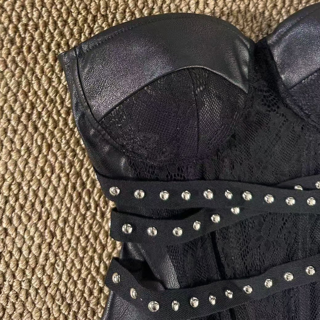 Black Fishbone Design Patchwork Tube Top