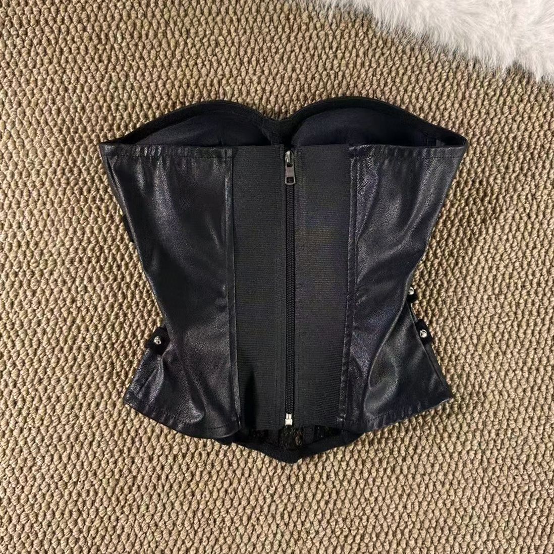 Black Fishbone Design Patchwork Tube Top