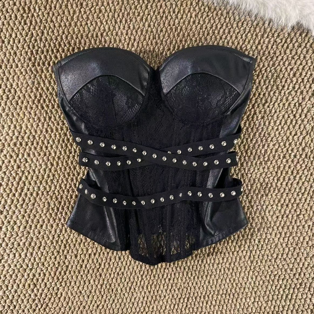 Black Fishbone Design Patchwork Tube Top