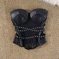 Black Fishbone Design Patchwork Tube Top