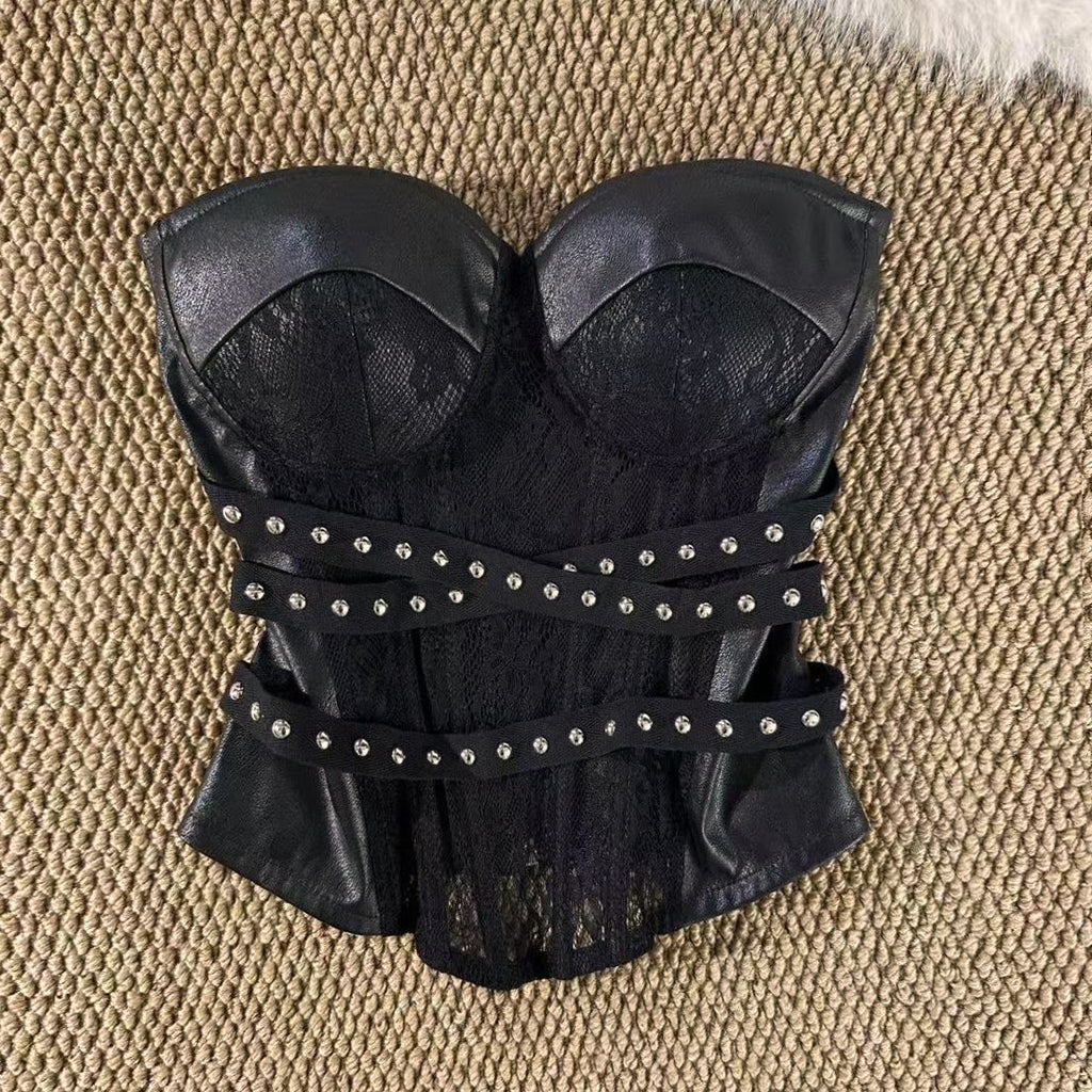 Black Fishbone Design Patchwork Tube Top