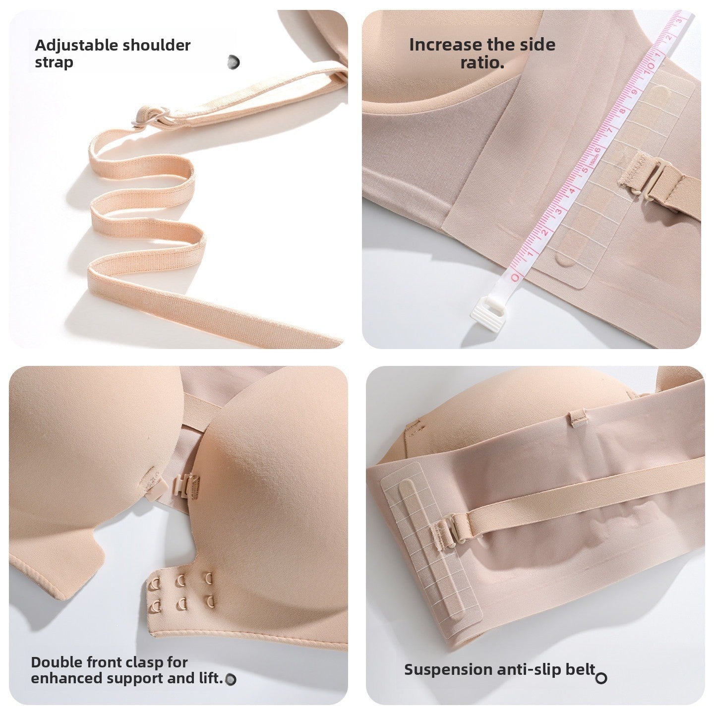 Front Clasp Strapless Invisible Push Up Bra